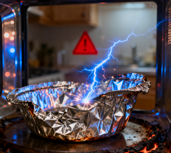 Can I put aluminum foil tableware in the microwave?